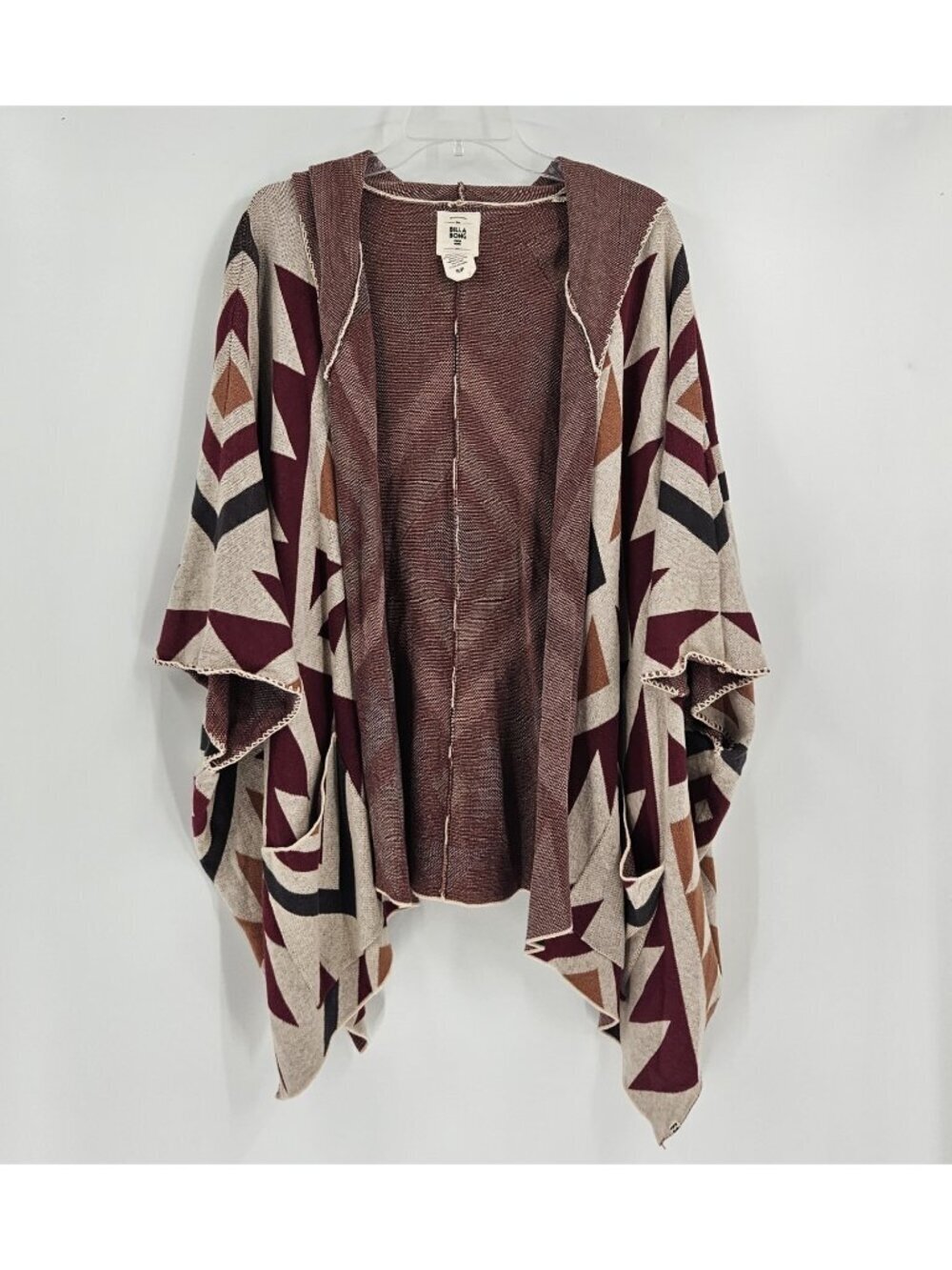 Billabong Womens Poncho Size Small Aztec Print Hooded Cotton Open-front Sweater